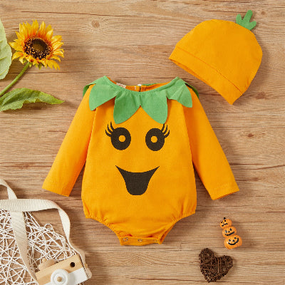 barboteuse bébé citrouille manches longues grands yeux