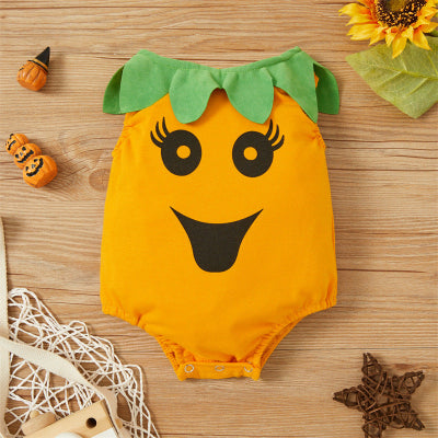 barboteuse bébé citrouille manches courtes grands yeux