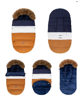 Chancelière Thermique Bébé - bleu marine, blanc, marron