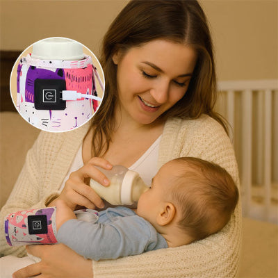 chauffe biberon dessin animé rose - bébé mange