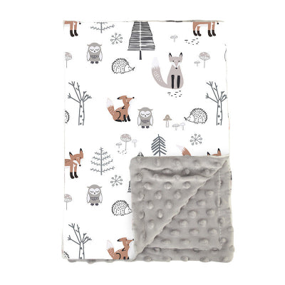 couverture apaisante bébé - blanc avec hibou et renard