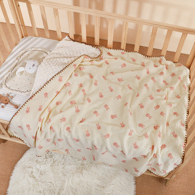 couverture bébé en velours - motif lapin rose