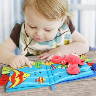 livre bébé en tissu - sensoriel éveil - crabe