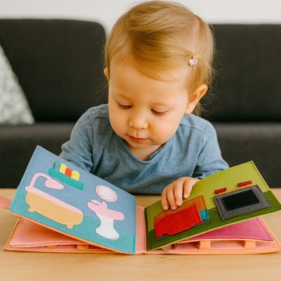 montessori livre éveil sensoriel bébé en tissu rose 