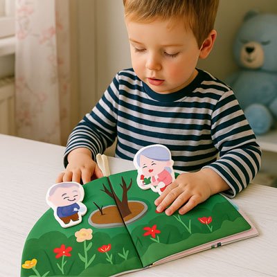 livre bébé en tissu - sensoriel - membres de la famille