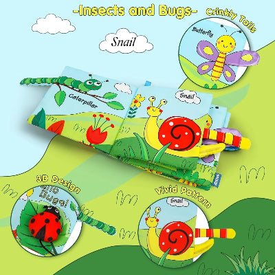 livre bébé en tissu - sensoriel éveil - scarabée