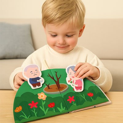 livre bébé en tissu - sensoriel - membres de la famille