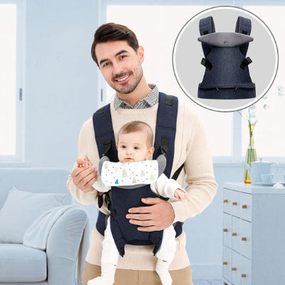 porte bebe bleu marin papa avec bebe avant