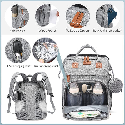 sac à langer gris  avec berceau pliable- babybag - détails et poches