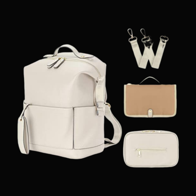 sac  langer en cuir blanc - sac à dos pour maman