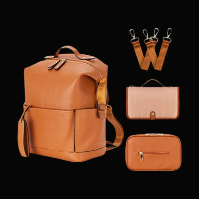 sac a  langer en cuir marron - sac à dos pour maman